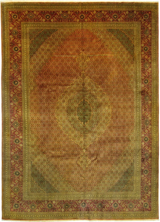 Origineel handgeknoopt Perzisch Tapijt Tabriz Mahi Fijn Met Zijde 345 X 241 Cm Top Conditie