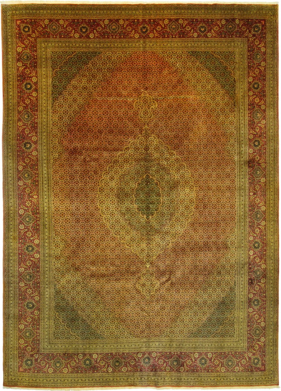 Image 1 of Origineel handgeknoopt Perzisch Tapijt Tabriz Mahi Fijn Met Zijde 345 X 241 Cm Top Conditie