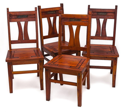 Set van 4 massief mahoniehouten Art Nouveau stoelen