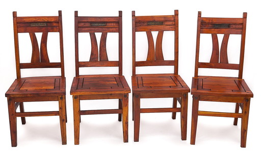 Set van 4 massief mahoniehouten Art Nouveau stoelen