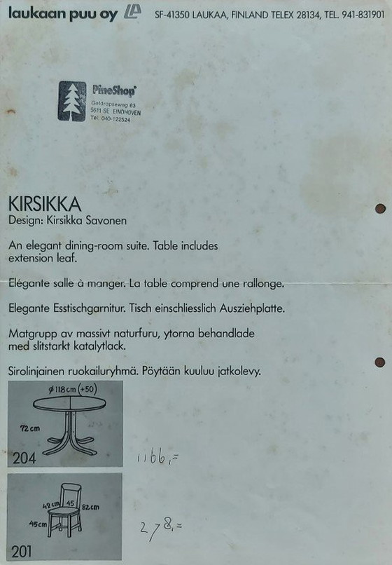 Image 1 of Laukaan Puu: Kirsikka Savonen Uitschuifbare Eettafel Met 4 Stoelen