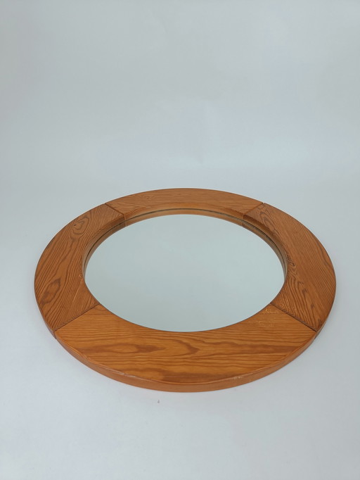 Mid-century ronde houten Spiegel