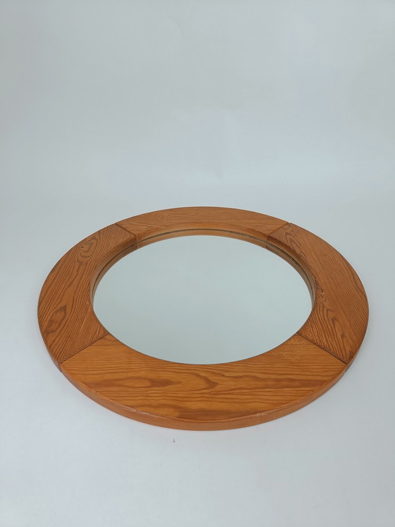 Image 1 of Mid-century ronde houten Spiegel