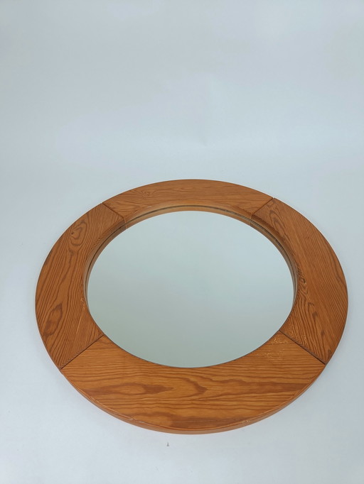 Mid-century ronde houten Spiegel