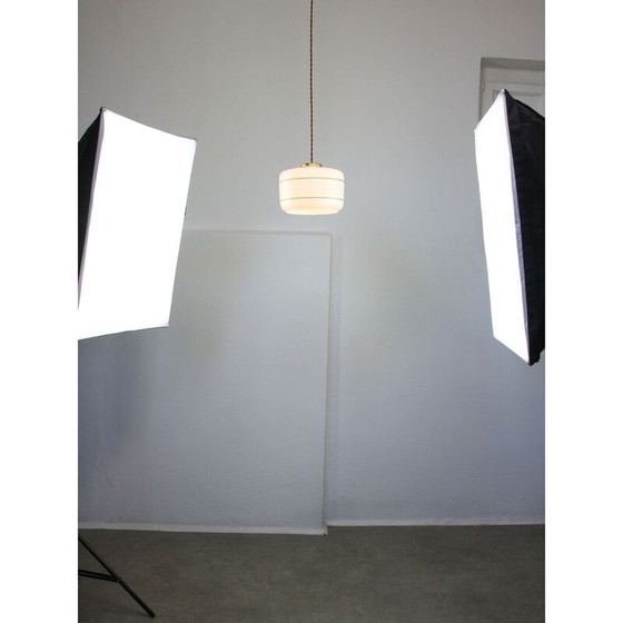 Image 1 of Vintage glazen en messing hanglamp, Italië 1960