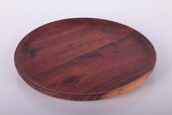 Image 1 of Vintage Teakhouten onderbord met zout- en peperstel en onderbord met lepel