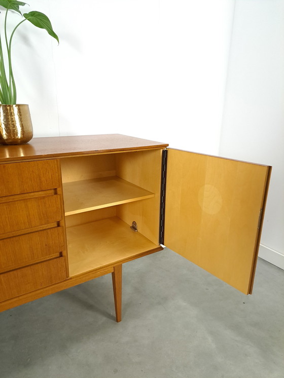 Image 1 of Lang Teak Dressoir Met Lades En Klepkast