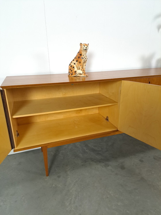 Image 1 of Lang Teak Dressoir Met Lades En Klepkast