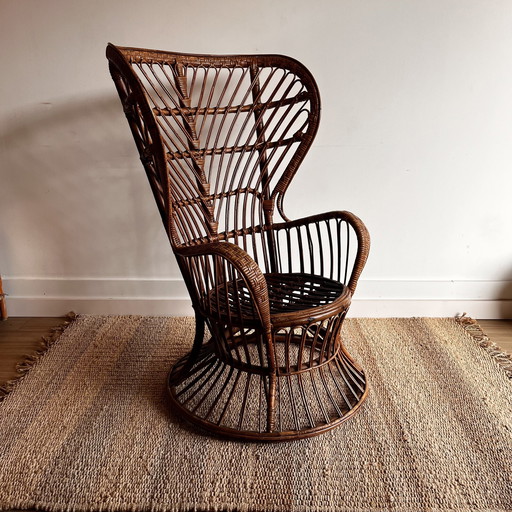 Italiaans Design Rotan Pauwstoel Fauteuil Gio Ponti