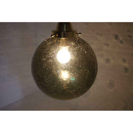 Image 1 of Vintage messing en glazen hanglamp van Valašské Meziříčí, Tsjecho-Slowakije 1970