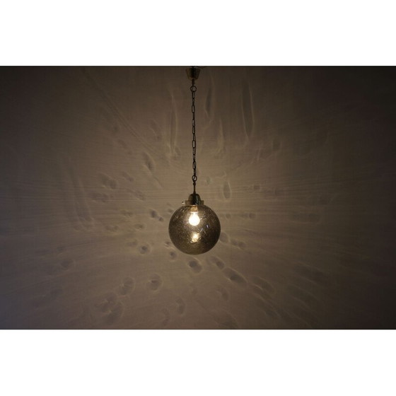 Image 1 of Vintage messing en glazen hanglamp van Valašské Meziříčí, Tsjecho-Slowakije 1970