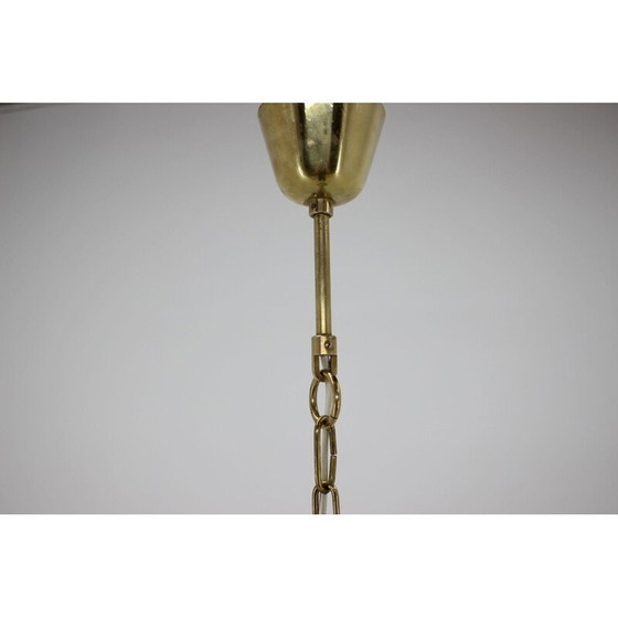 Image 1 of Vintage messing en glazen hanglamp van Valašské Meziříčí, Tsjecho-Slowakije 1970