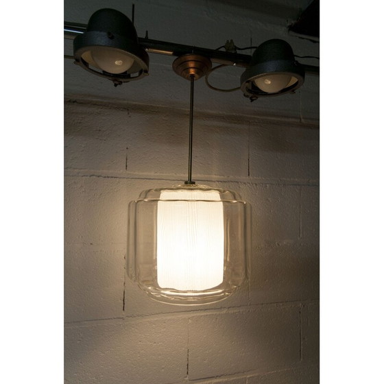 Image 1 of Vintage kroonluchter in opalineglas en messing, 1930