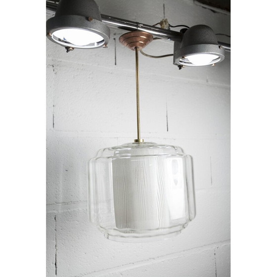 Image 1 of Vintage kroonluchter in opalineglas en messing, 1930