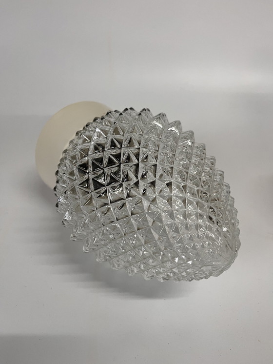Image 1 of 1X Vintage Plafondlamp ‘Dennenappel’ Helder Glas Corodex Armatuur