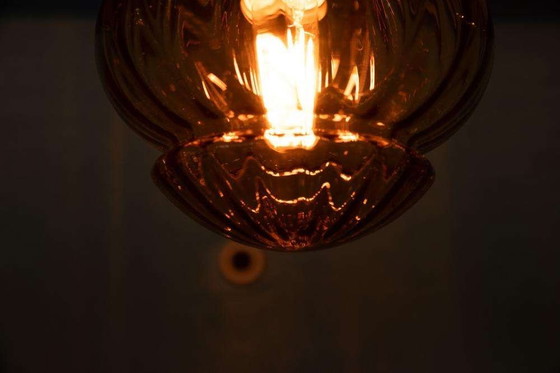 Image 1 of Vintage amber glazen hanglamp Raak Amsterdam, space age yellow glas