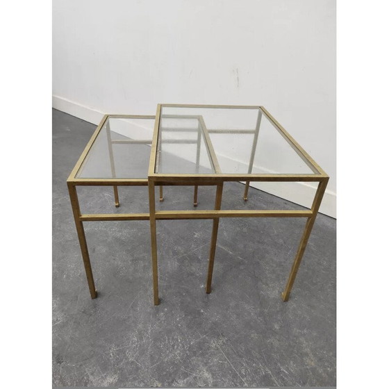 Image 1 of Vintage nesttafels van messing en glas, 1970