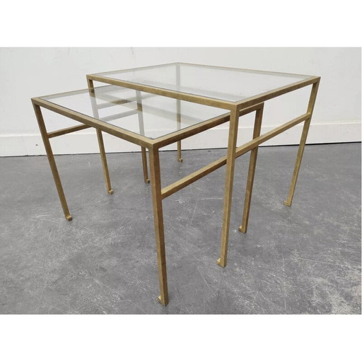 Vintage nesttafels van messing en glas, 1970