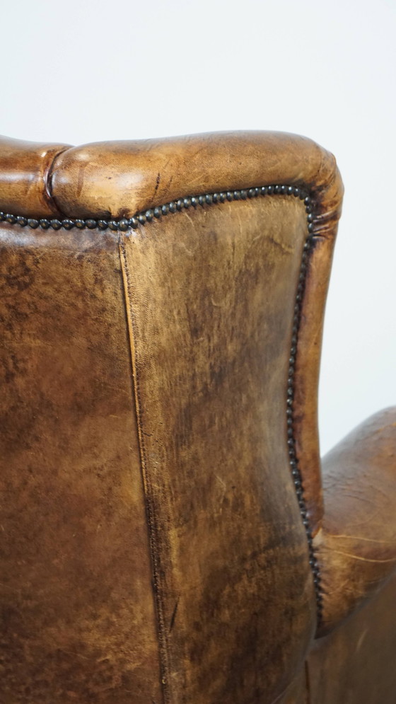 Image 1 of Grote Vintage Schapenleren Oorfauteuil