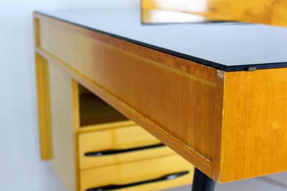 Image 1 of Modulaire bureauset met zwart glazen blad door Mojmir Pozar, 1960S, set van 3