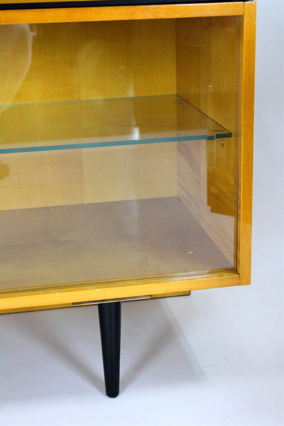 Image 1 of Modulaire bureauset met zwart glazen blad door Mojmir Pozar, 1960S, set van 3