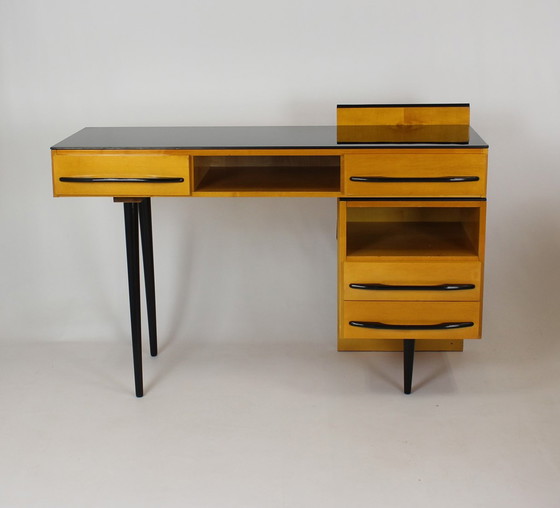 Image 1 of Modulaire bureauset met zwart glazen blad door Mojmir Pozar, 1960S, set van 3