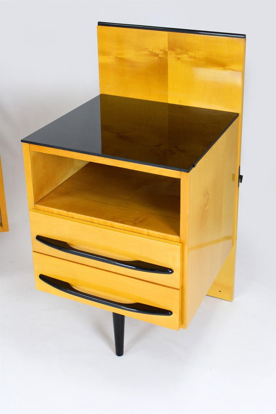 Image 1 of Modulaire bureauset met zwart glazen blad door Mojmir Pozar, 1960S, set van 3