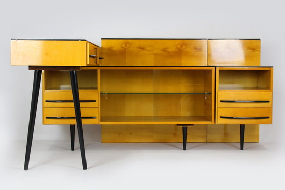 Image 1 of Modulaire bureauset met zwart glazen blad door Mojmir Pozar, 1960S, set van 3