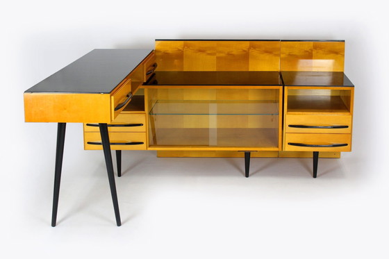 Image 1 of Modulaire bureauset met zwart glazen blad door Mojmir Pozar, 1960S, set van 3