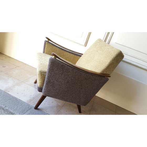 Image 1 of Vintage fauteuil in hout en stof, 1950