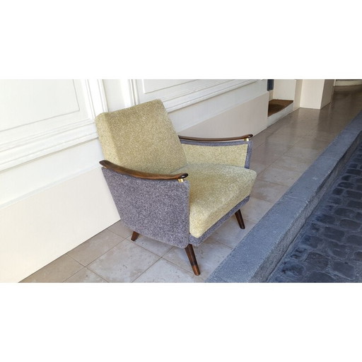Vintage fauteuil in hout en stof, 1950