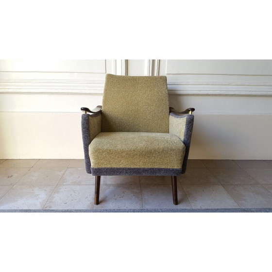 Image 1 of Vintage fauteuil in hout en stof, 1950