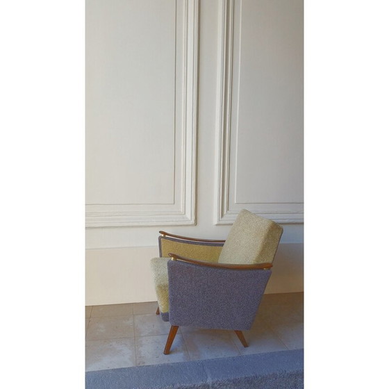 Image 1 of Vintage fauteuil in hout en stof, 1950