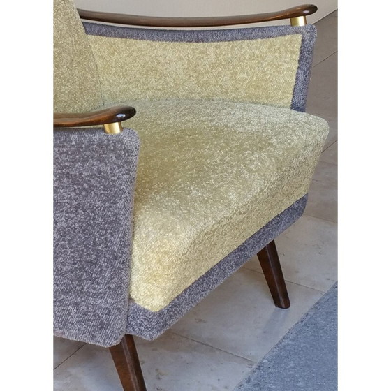 Image 1 of Vintage fauteuil in hout en stof, 1950