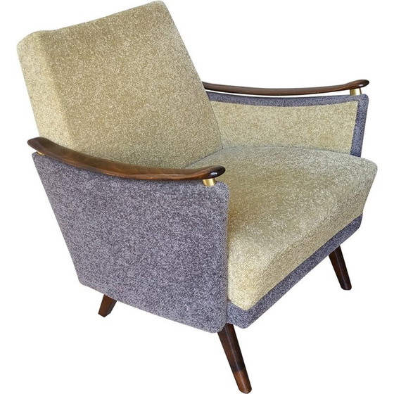 Image 1 of Vintage fauteuil in hout en stof, 1950