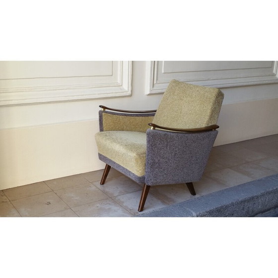 Image 1 of Vintage fauteuil in hout en stof, 1950
