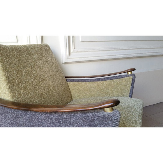 Image 1 of Vintage fauteuil in hout en stof, 1950