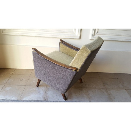 Image 1 of Vintage fauteuil in hout en stof, 1950