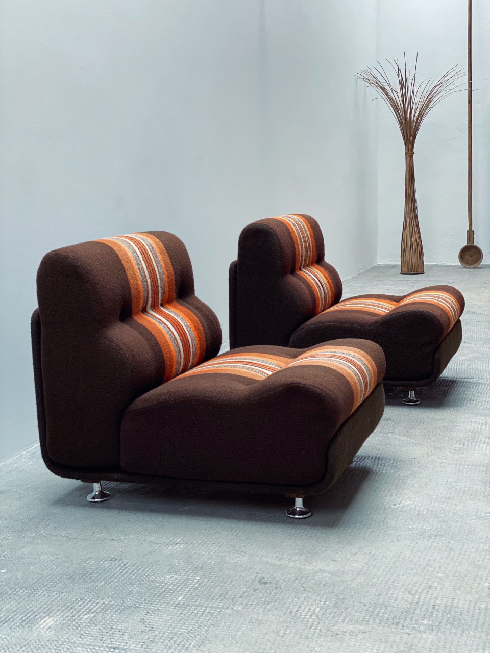 2x Jo Otterpohl voor COR Modulaire Fauteuil Retro bruin oranje stof Duitsland 1970