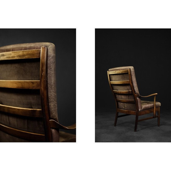 Image 1 of Vintage Deense beukenhouten en bruin leren fauteuil van Farstrup Møbler, 1970