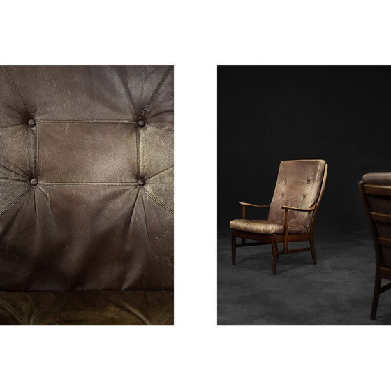 Image 1 of Vintage Deense beukenhouten en bruin leren fauteuil van Farstrup Møbler, 1970