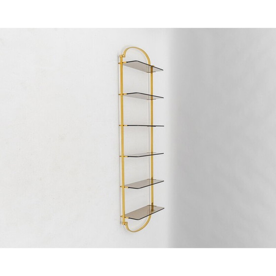 Image 1 of Vintage gouden wandplank met gerookte glazen leggers, Italië 1960