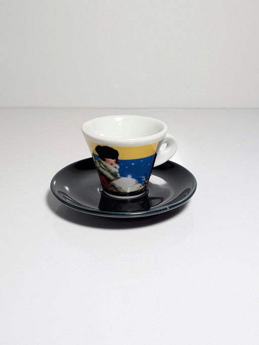 6X Pirelli Limited Edition Espressokopjes Set 80s 90s Clown Harlekijn Pierrot Espressokopjes Italië