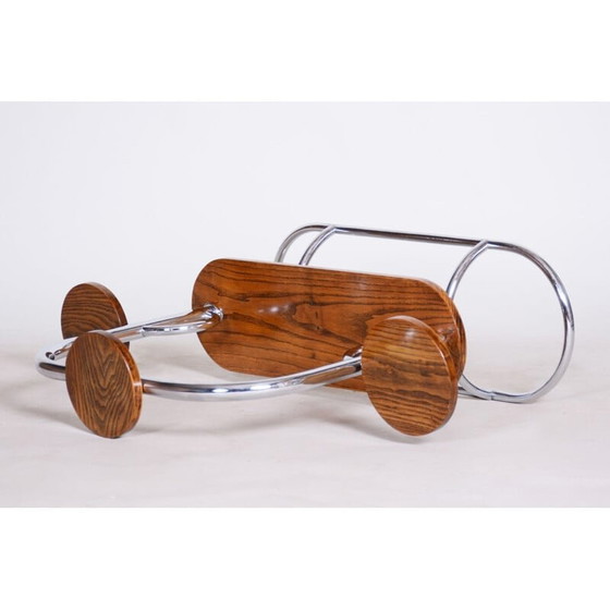 Image 1 of Vintage eiken en chromen bloemenstandaard, Tsjecho-Slowakije 1930