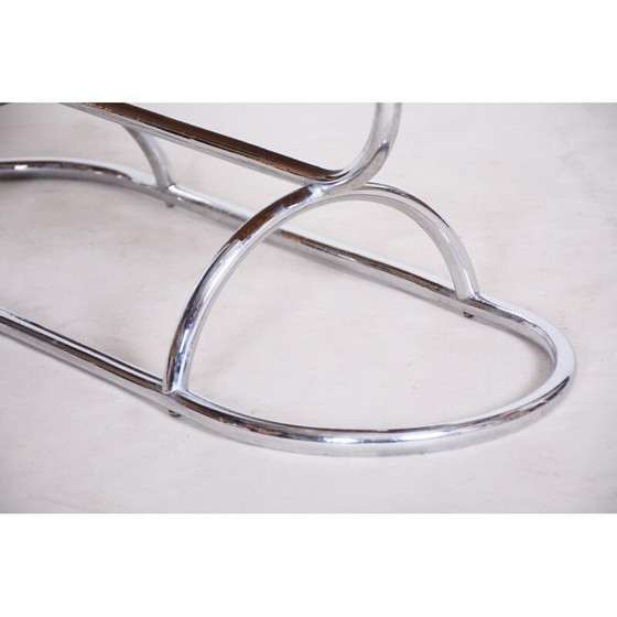 Image 1 of Vintage eiken en chromen bloemenstandaard, Tsjecho-Slowakije 1930