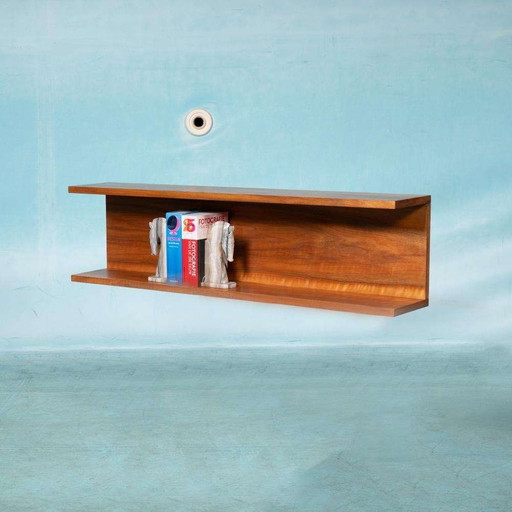 Minimalist walnoot wandconsole, midmod walnut wall unit