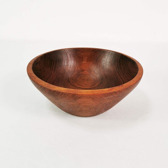 Image 1 of Vintage teakhouten kom met metalen en palissanderhouten salade lepels, Denemarken 1960