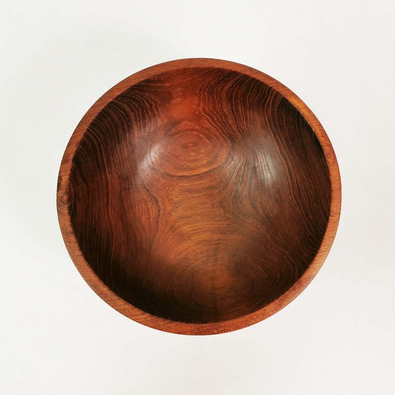 Image 1 of Vintage teakhouten kom met metalen en palissanderhouten salade lepels, Denemarken 1960