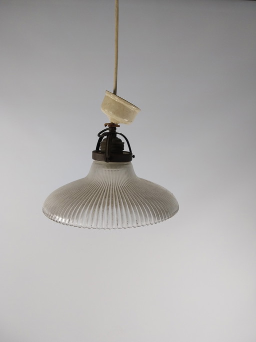 1 x holophane hanglamp messing armatuur 1930's 