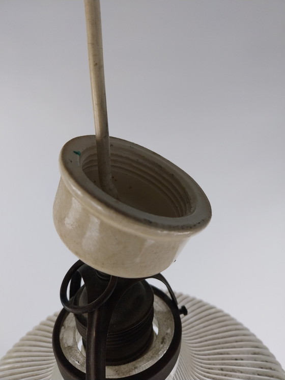 Image 1 of 1 x holophane hanglamp messing armatuur 1930's 
